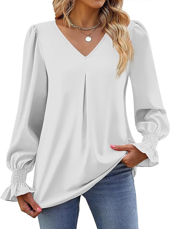 Chic V-Neck Chiffon Blouse with Ruffled Detail	