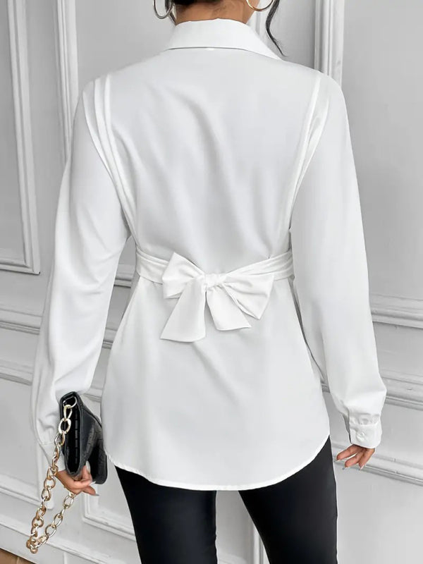 Belted Peplum Business Shirt with Long Sleeves Shirts | Chuzko.com