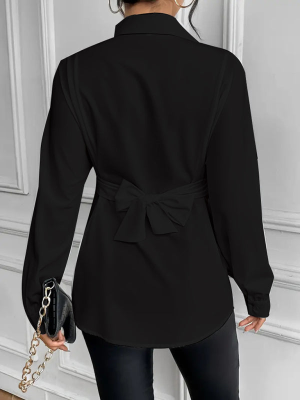 Belted Peplum Business Shirt with Long Sleeves Shirts | Chuzko.com