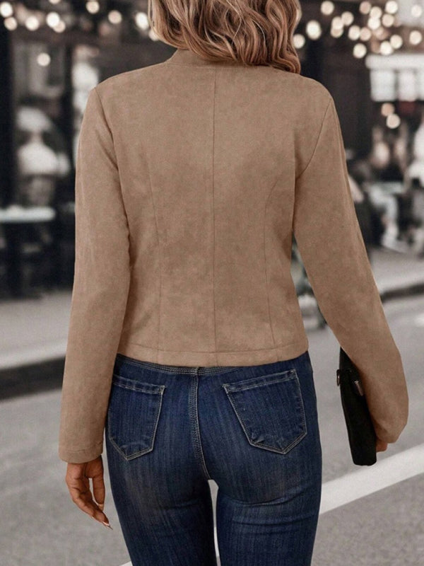 Structured Cropped Faux Suede Jacket Jackets | Chuzko.com