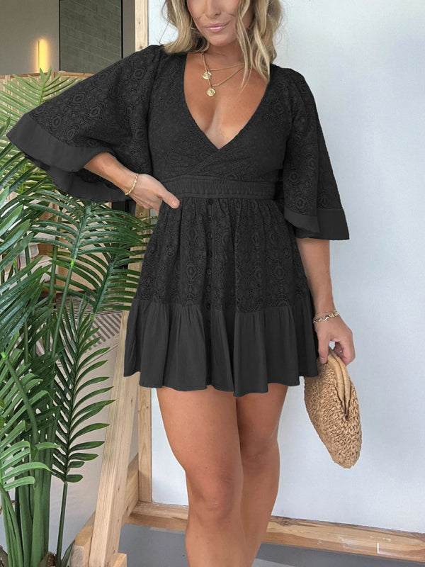 Floral Lace Overlay Kimono Sleeve Dress Dressy Dresses | Chuzko.com