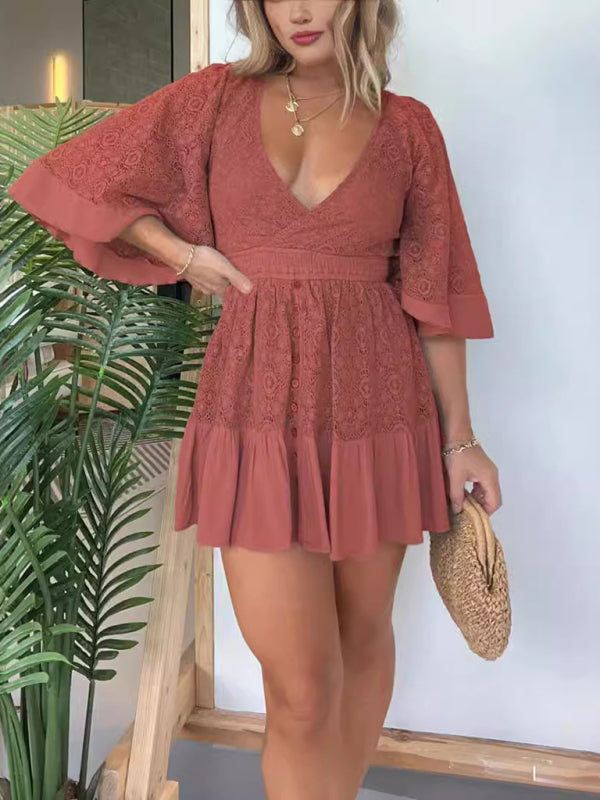 Floral Lace Overlay Kimono Sleeve Dress Dressy Dresses | Chuzko.com