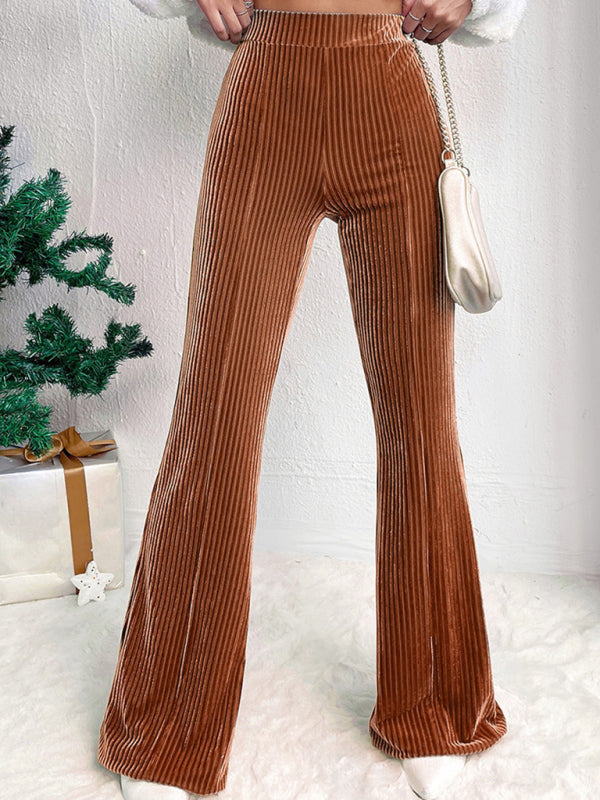 High-Waisted Corduroy Flare Pants Retro Inspired Trousers | Chuzko.com