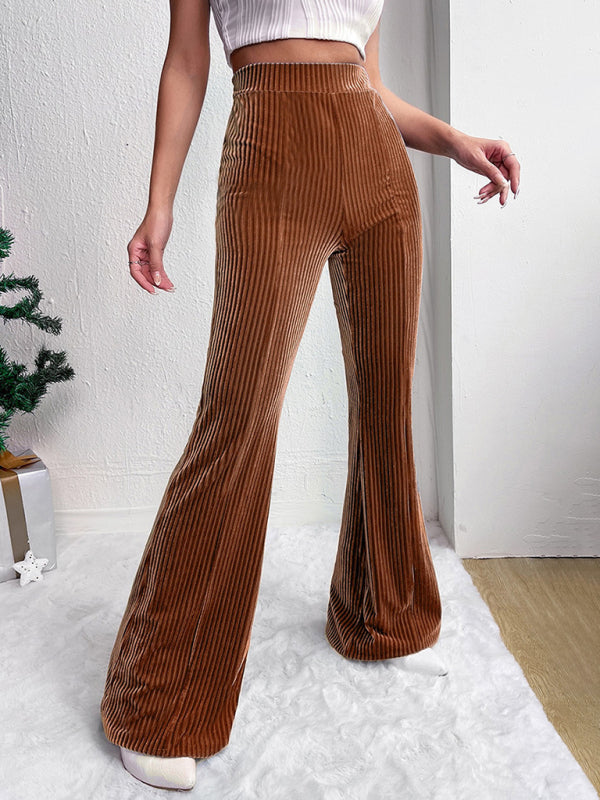 High-Waisted Corduroy Flare Pants Retro Inspired Trousers | Chuzko.com