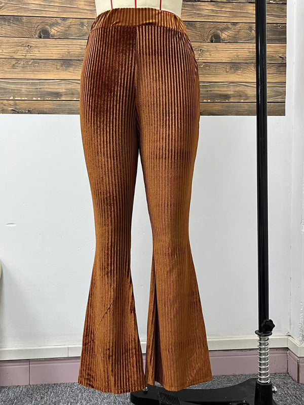 High-Waisted Corduroy Flare Pants Retro Inspired Trousers | Chuzko.com