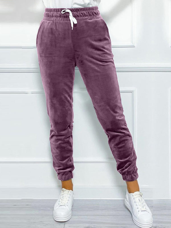 Velvet Drawstring Pencil Pants – Fall/Winter Velour Sweatpants | Chuzko.com