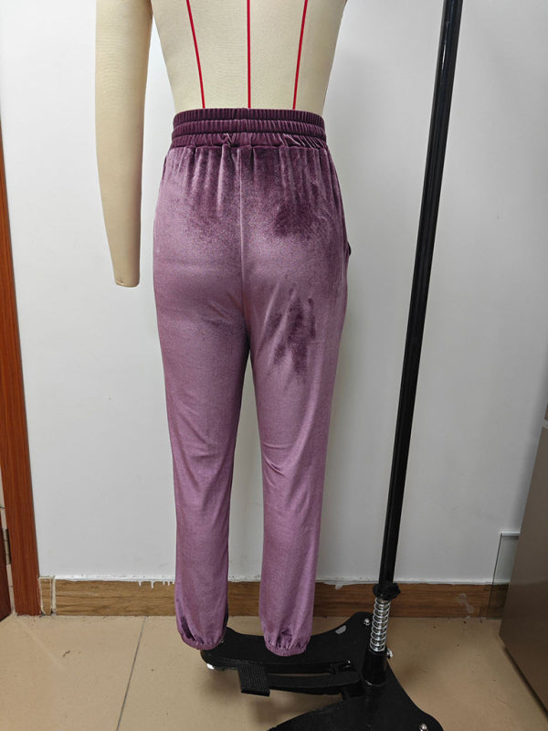 Velvet Drawstring Pencil Pants – Fall/Winter Velour Sweatpants | Chuzko.com