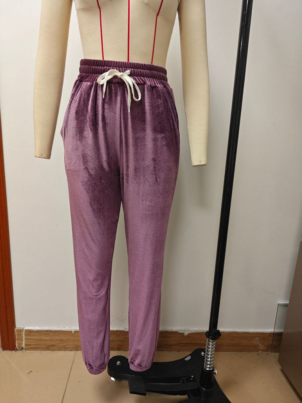 Velvet Drawstring Pencil Pants – Fall/Winter Velour Sweatpants | Chuzko.com