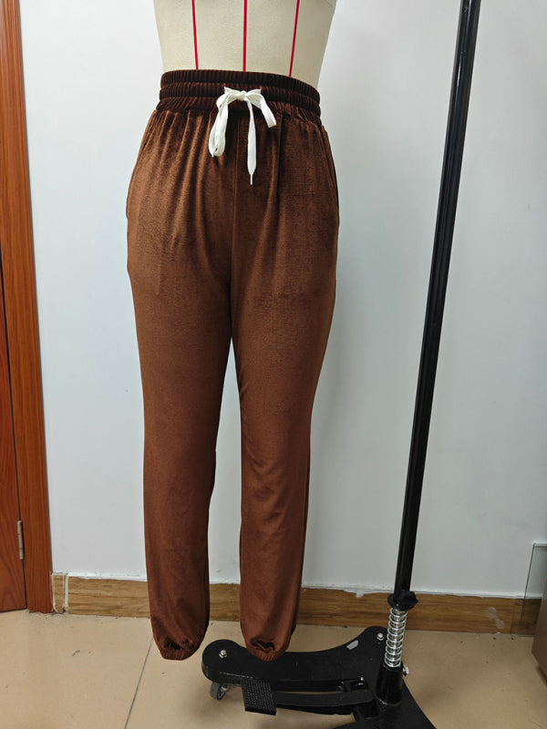 Velvet Drawstring Pencil Pants – Fall/Winter Velour Sweatpants | Chuzko.com