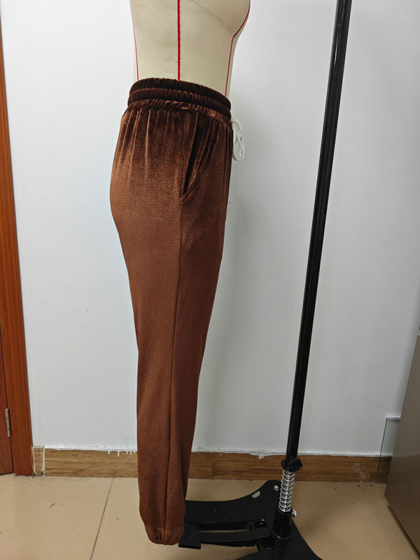 Velvet Drawstring Pencil Pants – Fall/Winter Velour Sweatpants | Chuzko.com