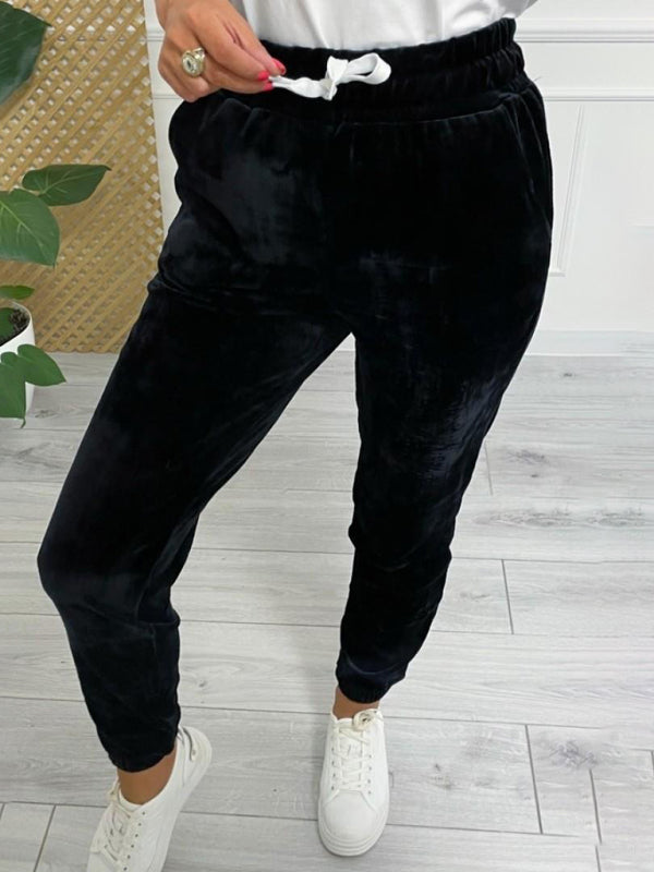 Velvet Drawstring Pencil Pants – Fall/Winter Velour Sweatpants | Chuzko.com