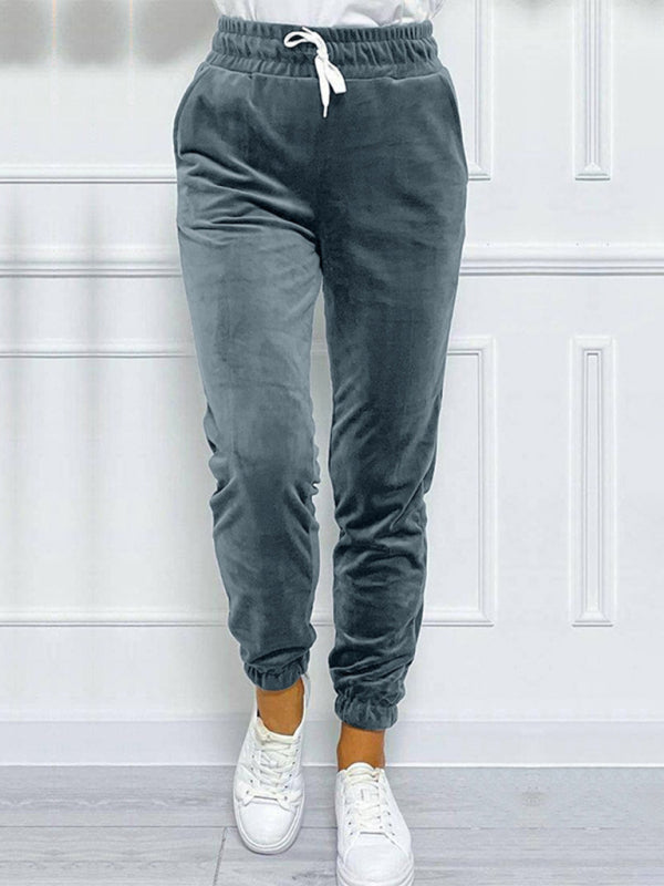 Velvet Drawstring Pencil Pants – Fall/Winter Velour Sweatpants | Chuzko.com