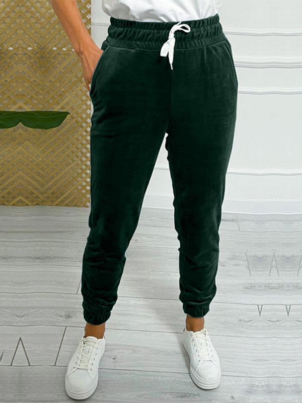 Velvet Drawstring Pencil Pants – Fall/Winter Velour Sweatpants | Chuzko.com