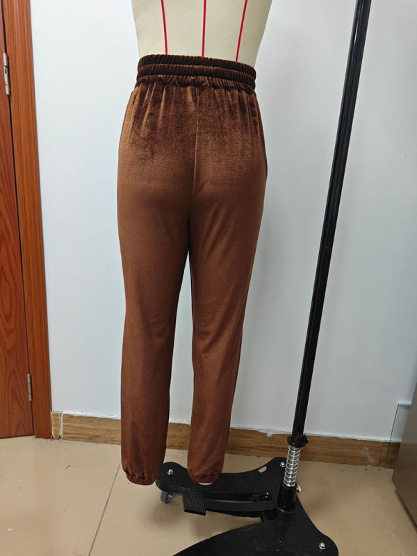 Velvet Drawstring Pencil Pants – Fall/Winter Velour Sweatpants | Chuzko.com