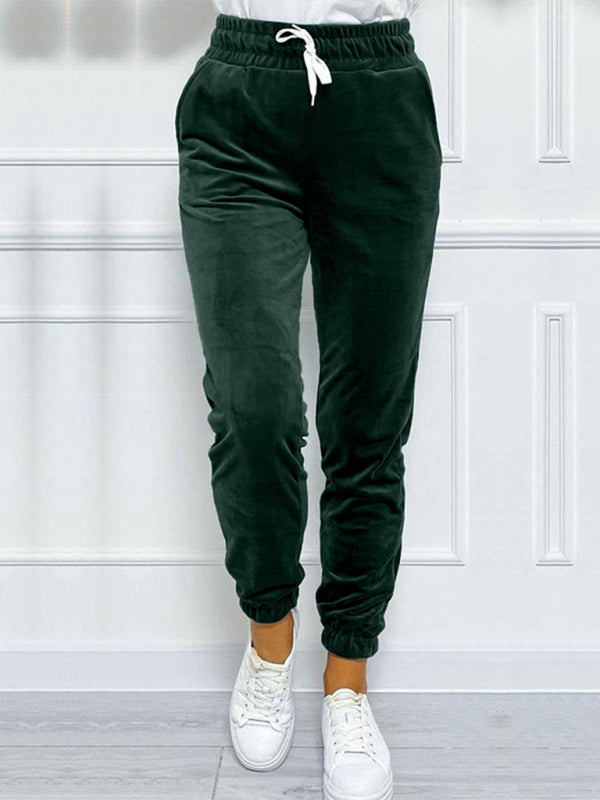 Velvet Drawstring Pencil Pants – Fall/Winter Velour Sweatpants | Chuzko.com