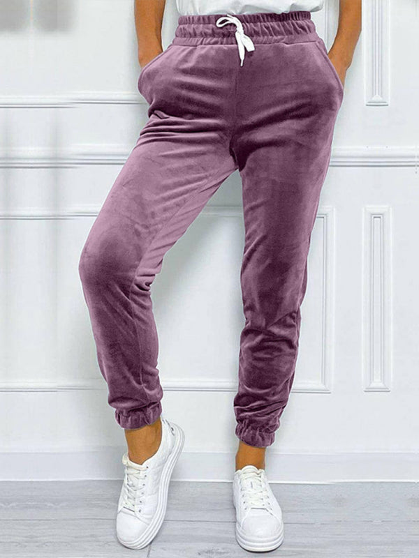 Velvet Drawstring Pencil Pants – Fall/Winter Velour Sweatpants | Chuzko.com