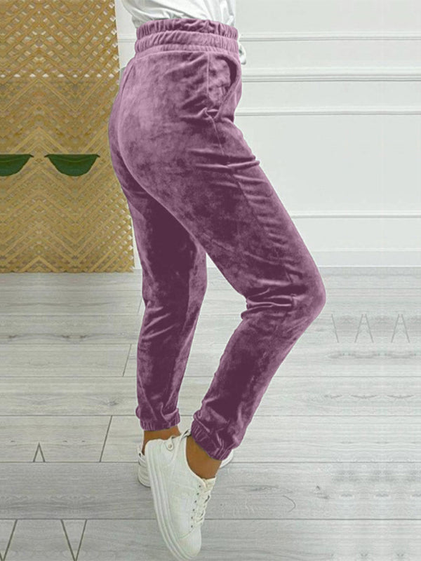 Velvet Drawstring Pencil Pants – Fall/Winter Velour Sweatpants | Chuzko.com