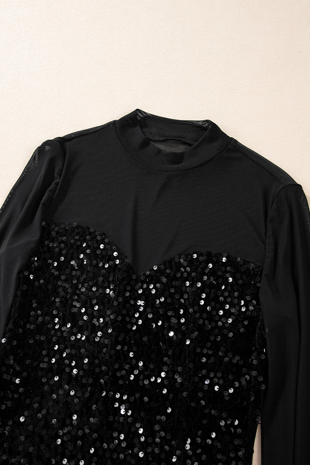 Sequin Mesh Evening Blouse Mock Neck Party Top Mini Dresses | Chuzko.com