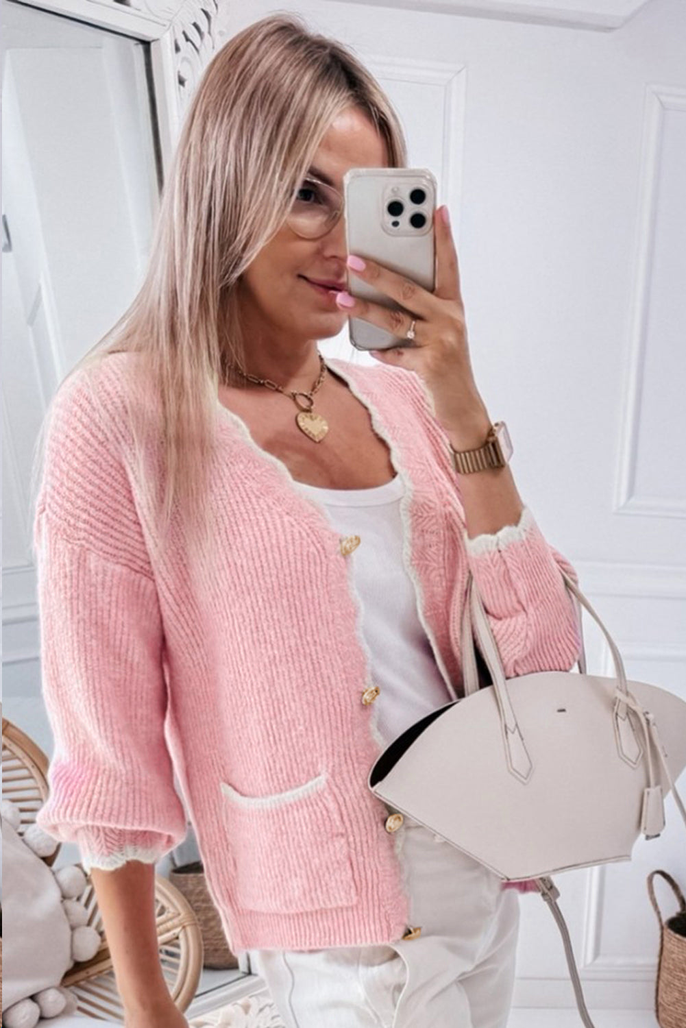 Buttoned Knitwear Scalloped Cardigan Cardigans | Chuzko.com