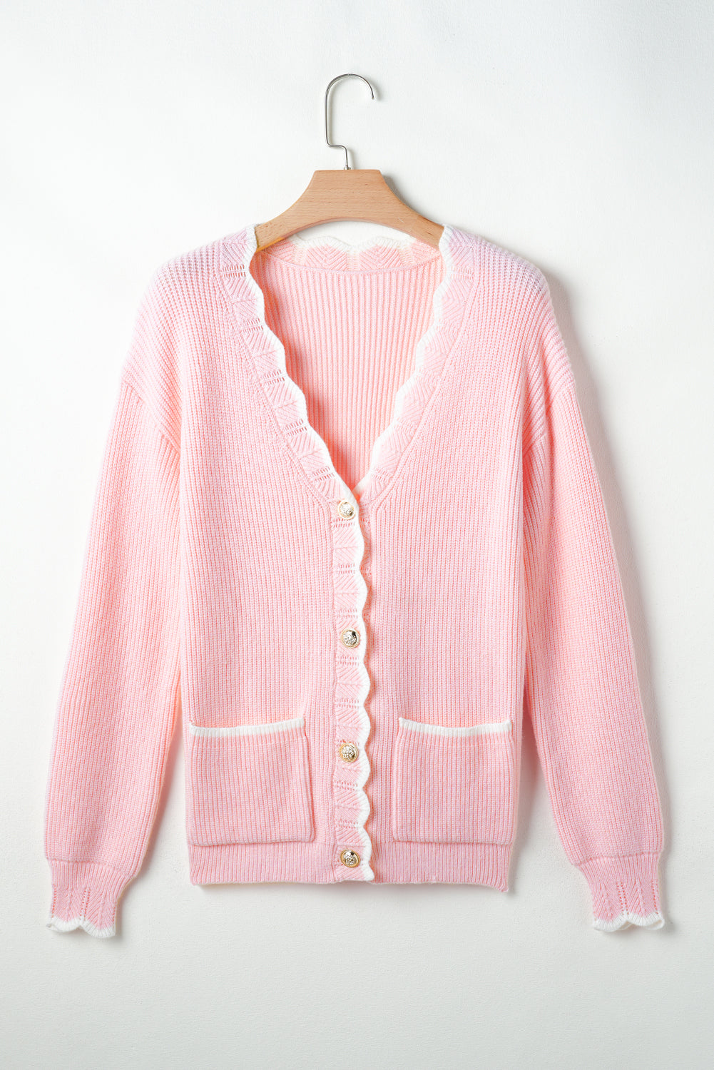 Buttoned Knitwear Scalloped Cardigan Cardigans | Chuzko.com