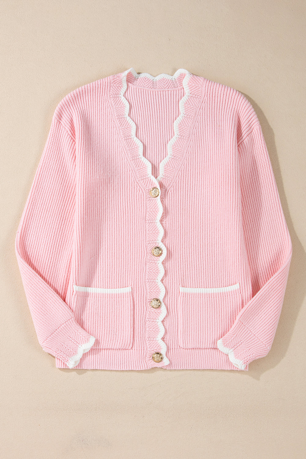 Buttoned Knitwear Scalloped Cardigan Cardigans | Chuzko.com