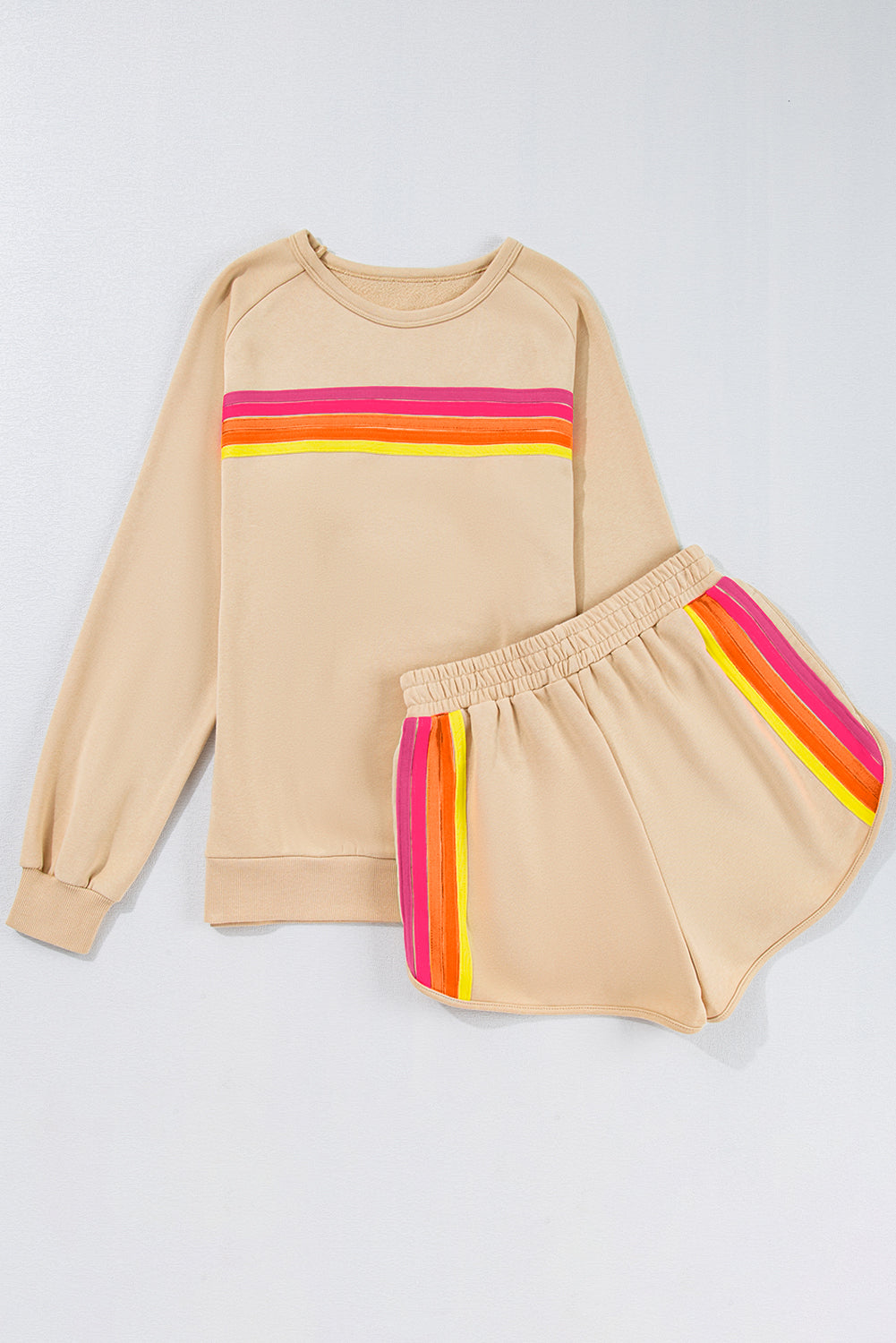 Striped Cotton Lounge Set Pullover & Shorts Short Sets | Chuzko.com