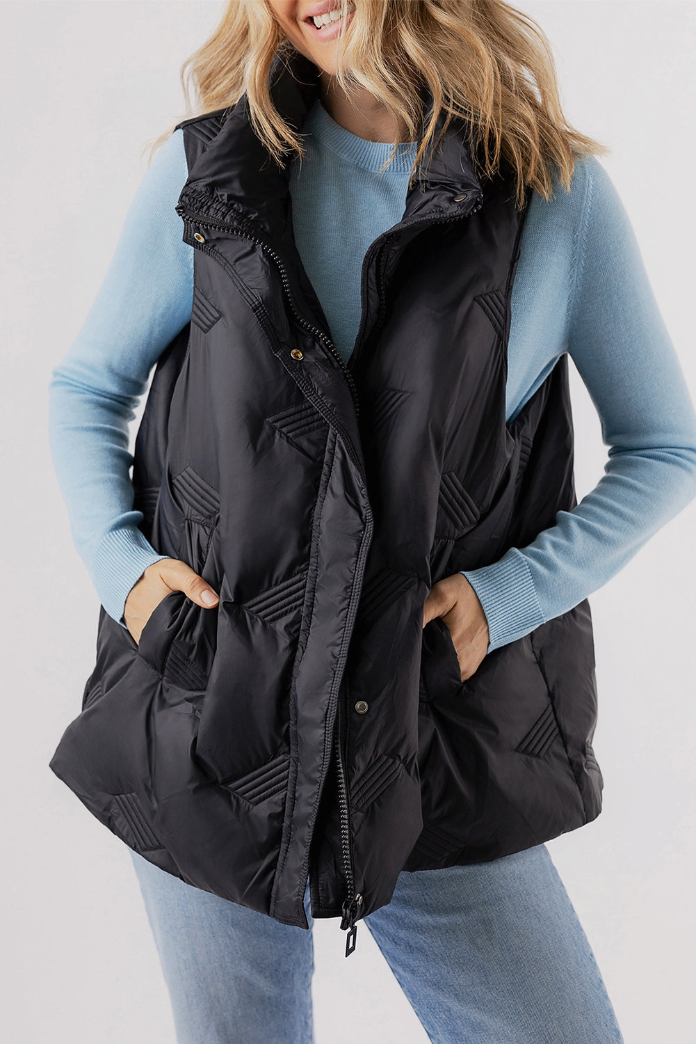 High-Neck Zip Quilted Vest – Essential Fall Layer Vests | Chuzko.com