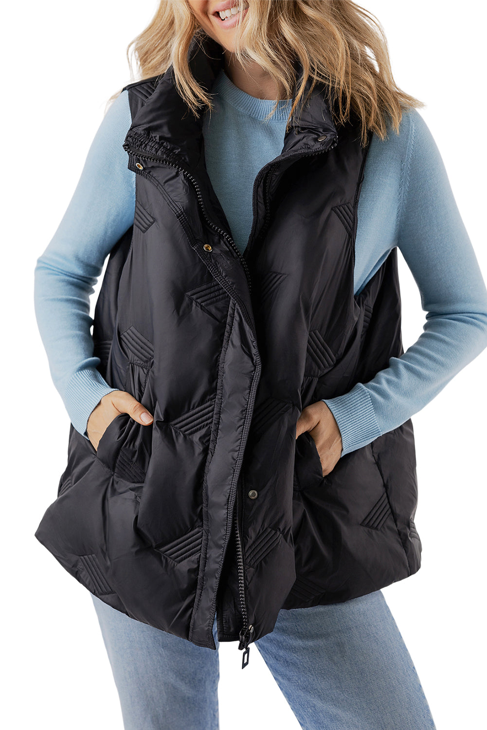 High-Neck Zip Quilted Vest – Essential Fall Layer Vests | Chuzko.com