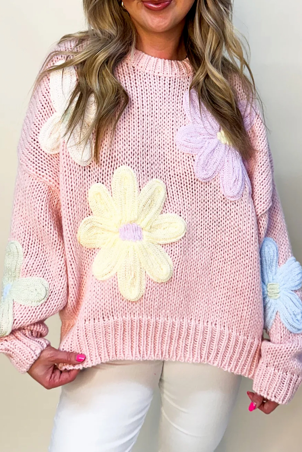 Chic Floral Embroidered Knit Sweater for Women	