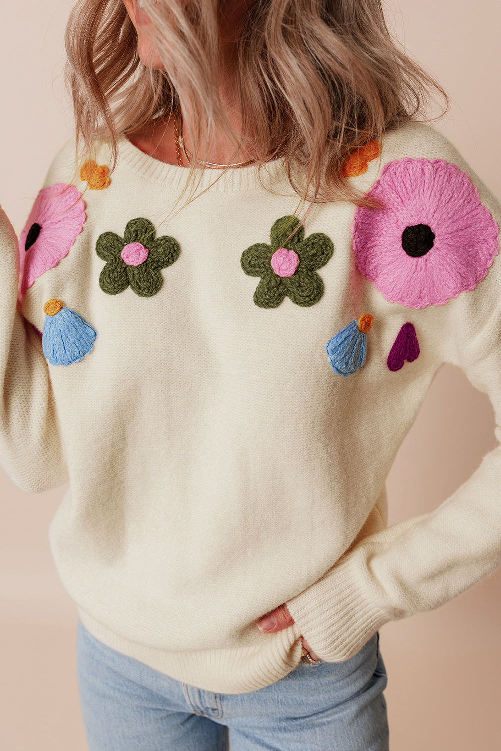 Embroidered Floral Knit Sweater Sweaters | Chuzko.com