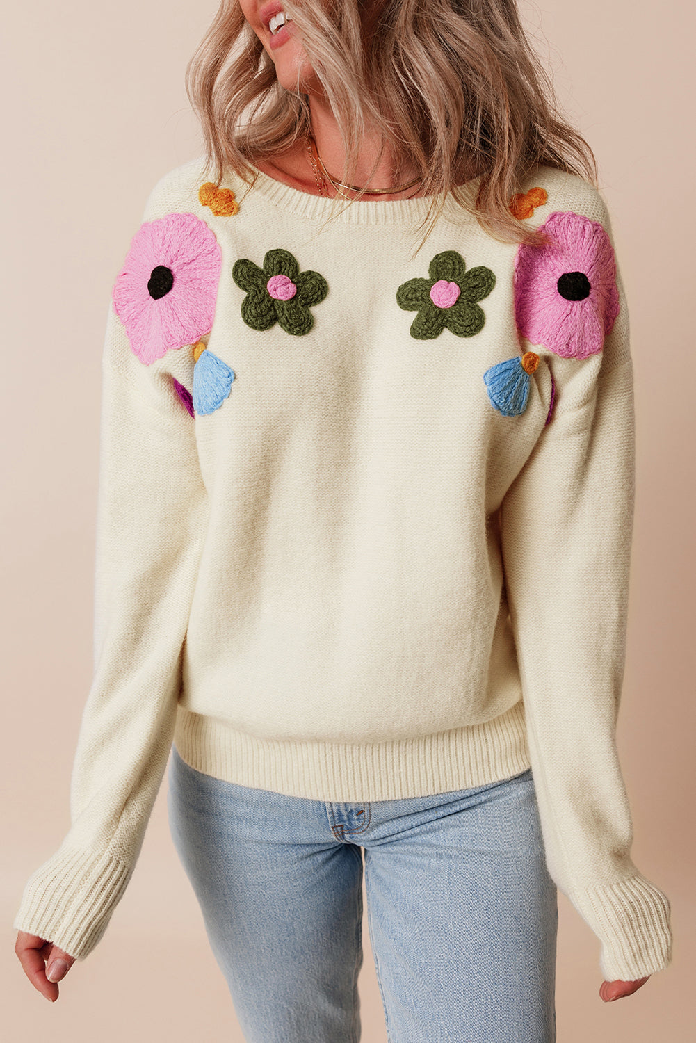 Embroidered Floral Knit Sweater Sweaters | Chuzko.com