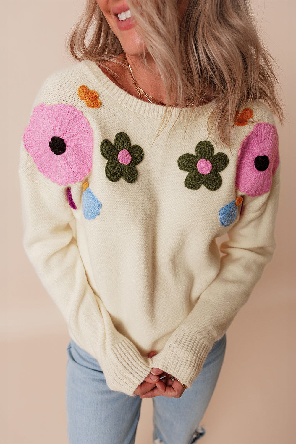 Embroidered Floral Knit Sweater Sweaters | Chuzko.com