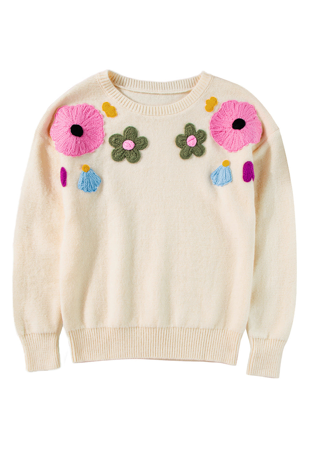 Embroidered Floral Knit Sweater Sweaters | Chuzko.com