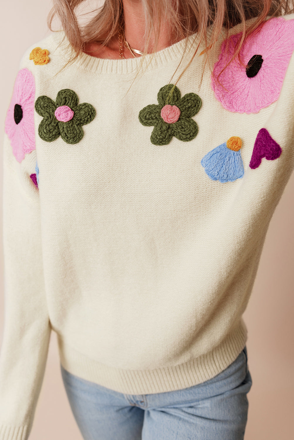 Embroidered Floral Knit Sweater Sweaters | Chuzko.com