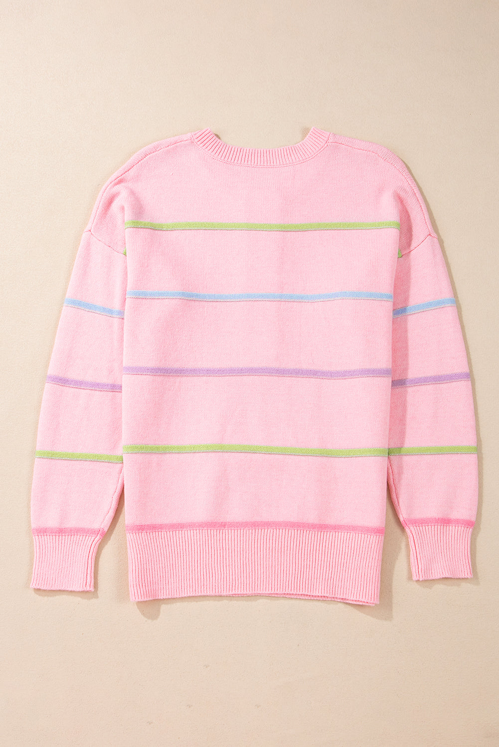 Pastel Striped Henley Sweater Drop Shoulder Knit Jumper Sweaters | Chuzko.com