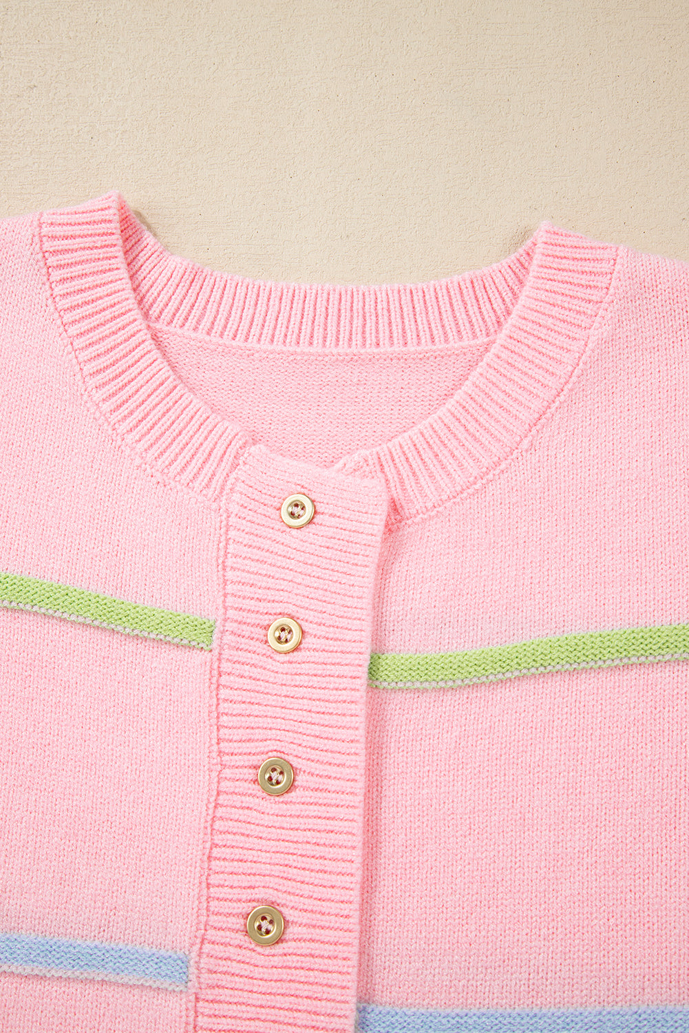 Pastel Striped Henley Sweater Drop Shoulder Knit Jumper Sweaters | Chuzko.com