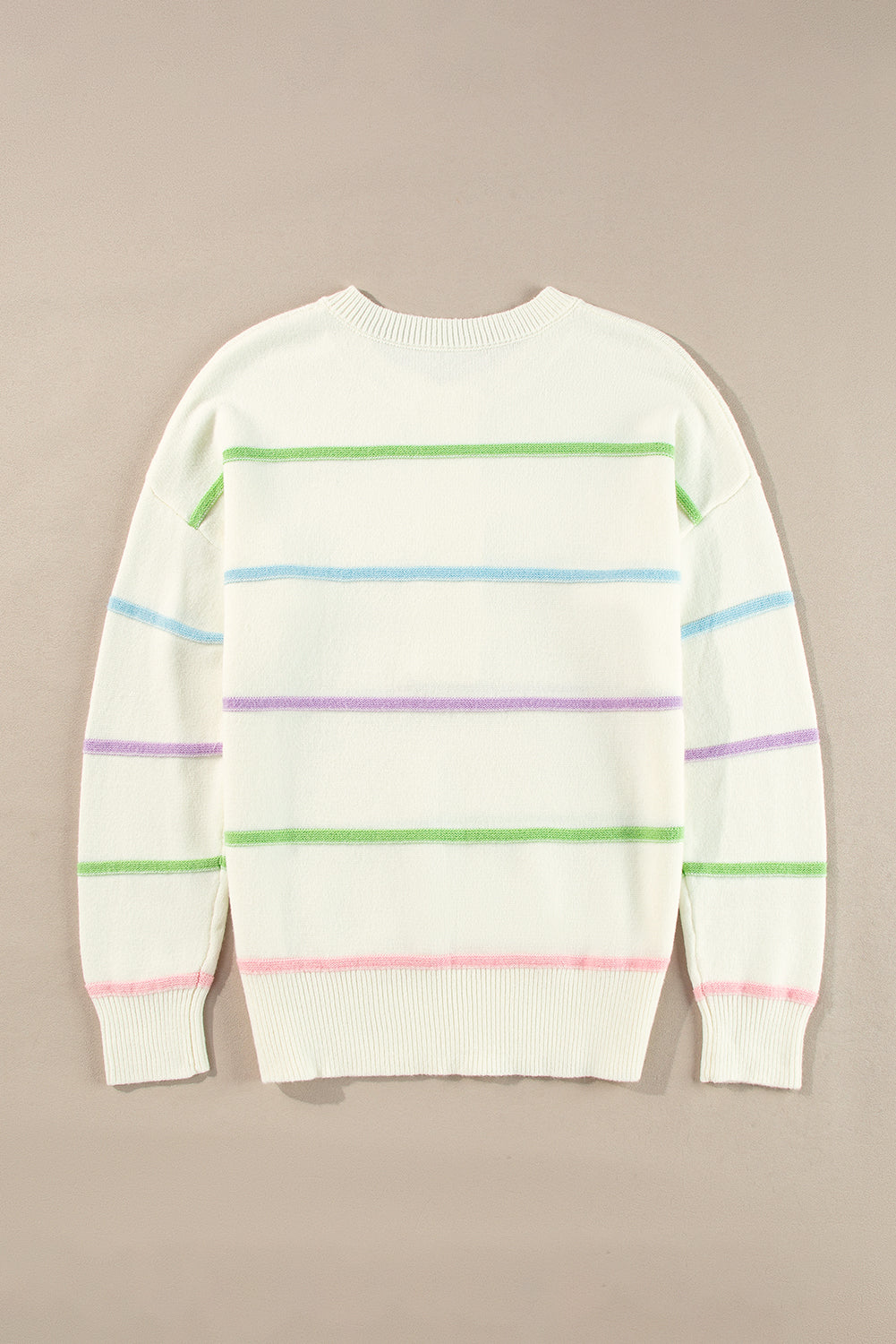 Pastel Striped Henley Sweater Drop Shoulder Knit Jumper Sweaters | Chuzko.com