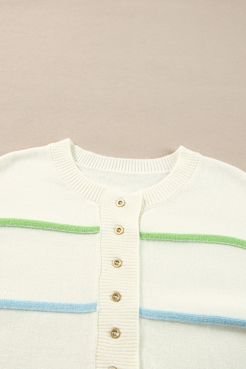 Pastel Striped Henley Sweater Drop Shoulder Knit Jumper Sweaters | Chuzko.com