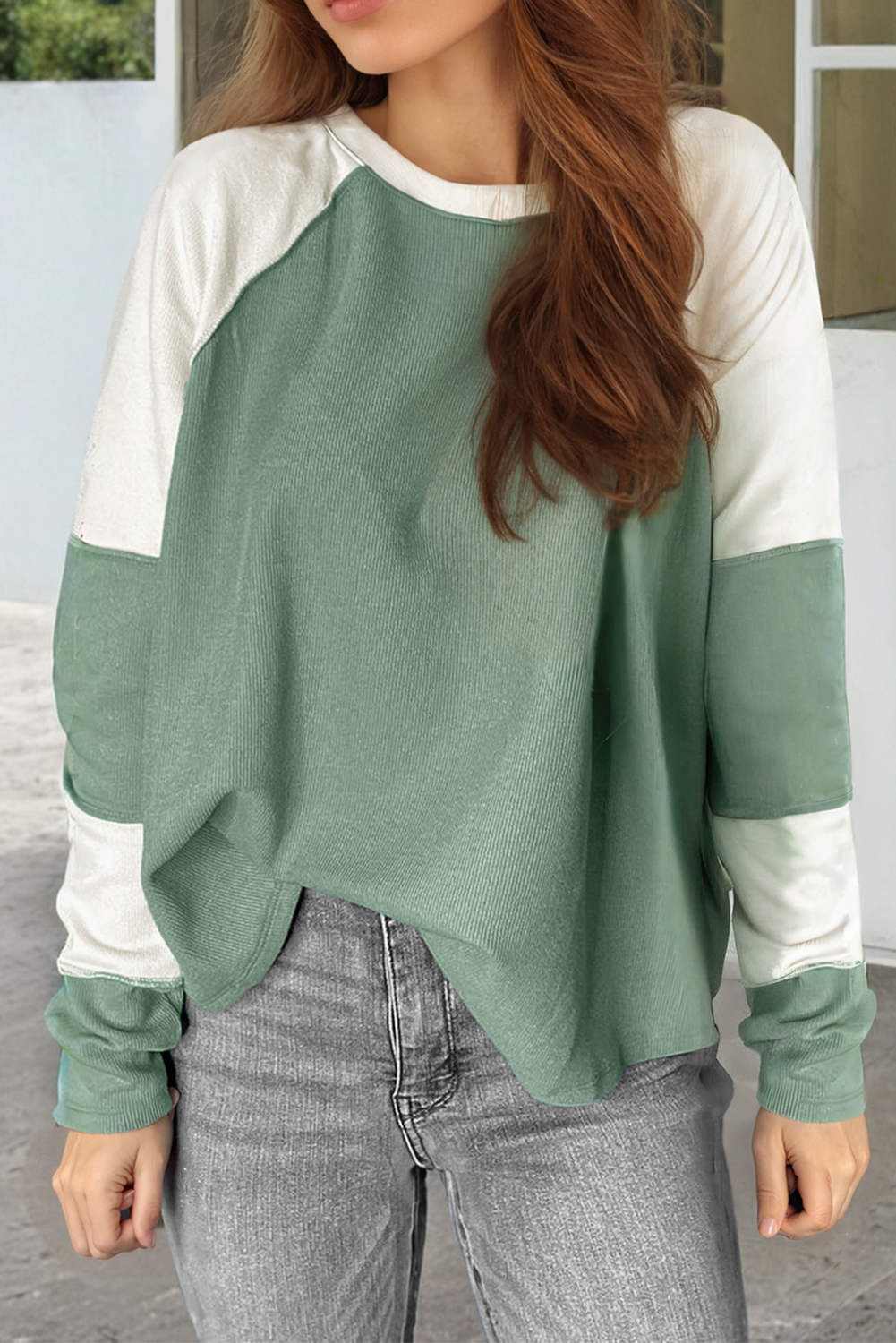 Trendy Ribbed Colorblock Raglan Sleeve Top for Fall	