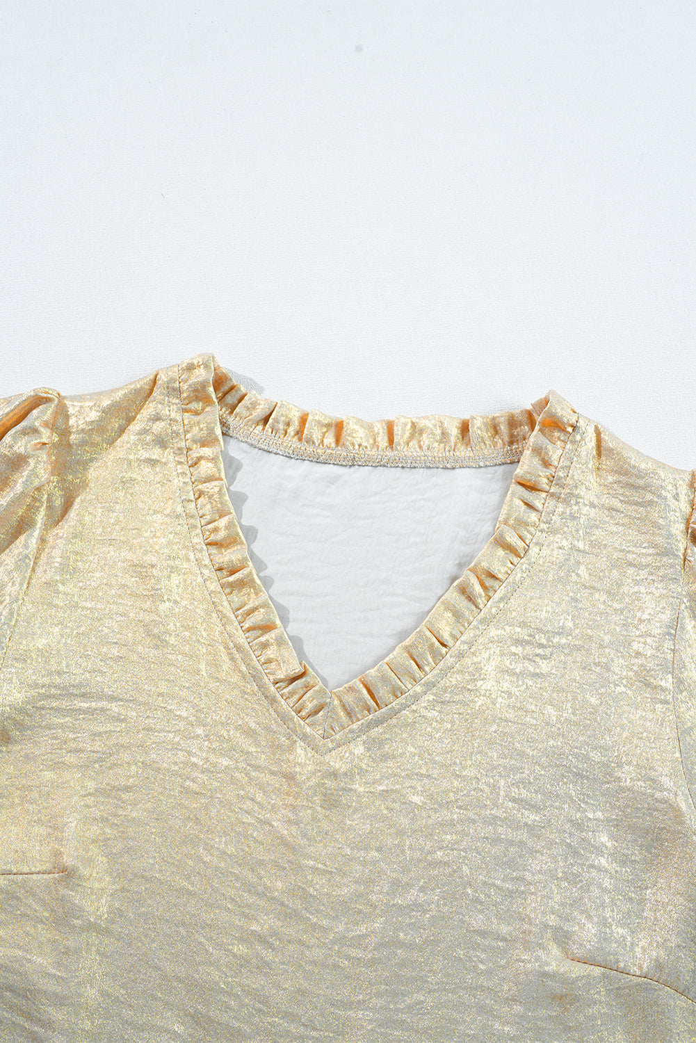 Metallic Frilled V-Neck Blouse Sparkle Top Blouses & Shirts | Chuzko.com