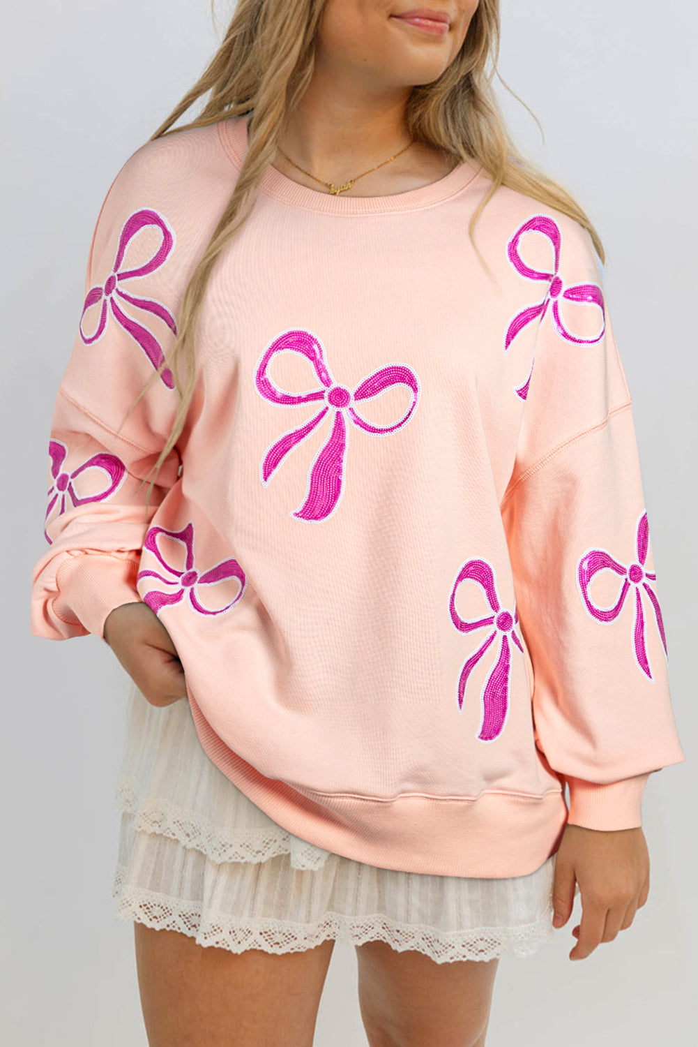 Oversized Sweatshirt with Sequined Bows Sweatshirts & Hoodies | Chuzko.com