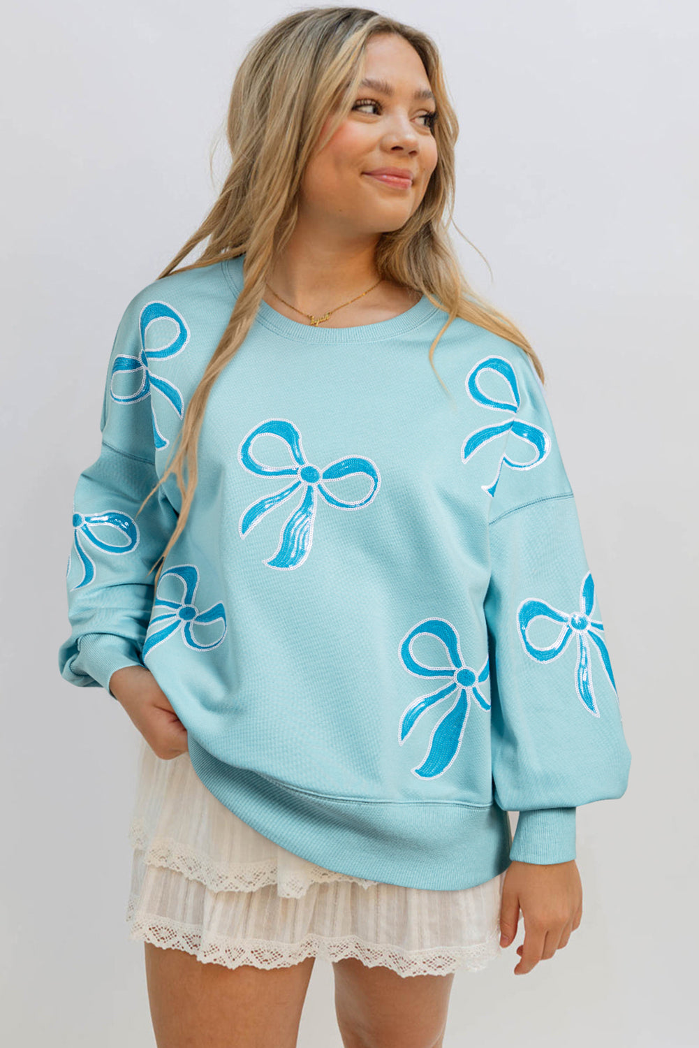 Oversized Sweatshirt with Sequined Bows Sweatshirts & Hoodies | Chuzko.com