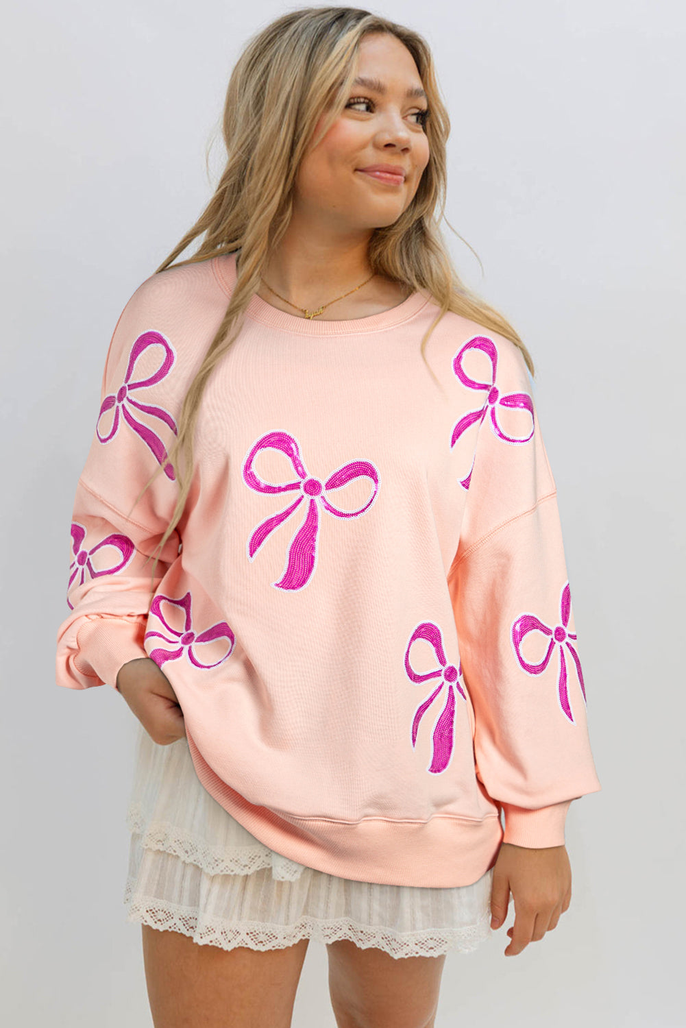 Oversized Sweatshirt with Sequined Bows Sweatshirts & Hoodies | Chuzko.com