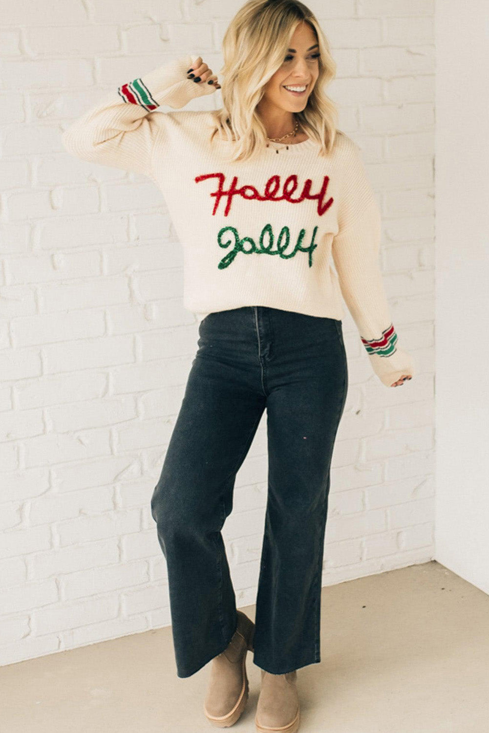 Holly Jolly Festive Sweater Christmas Jumper Sweaters | Chuzko.com