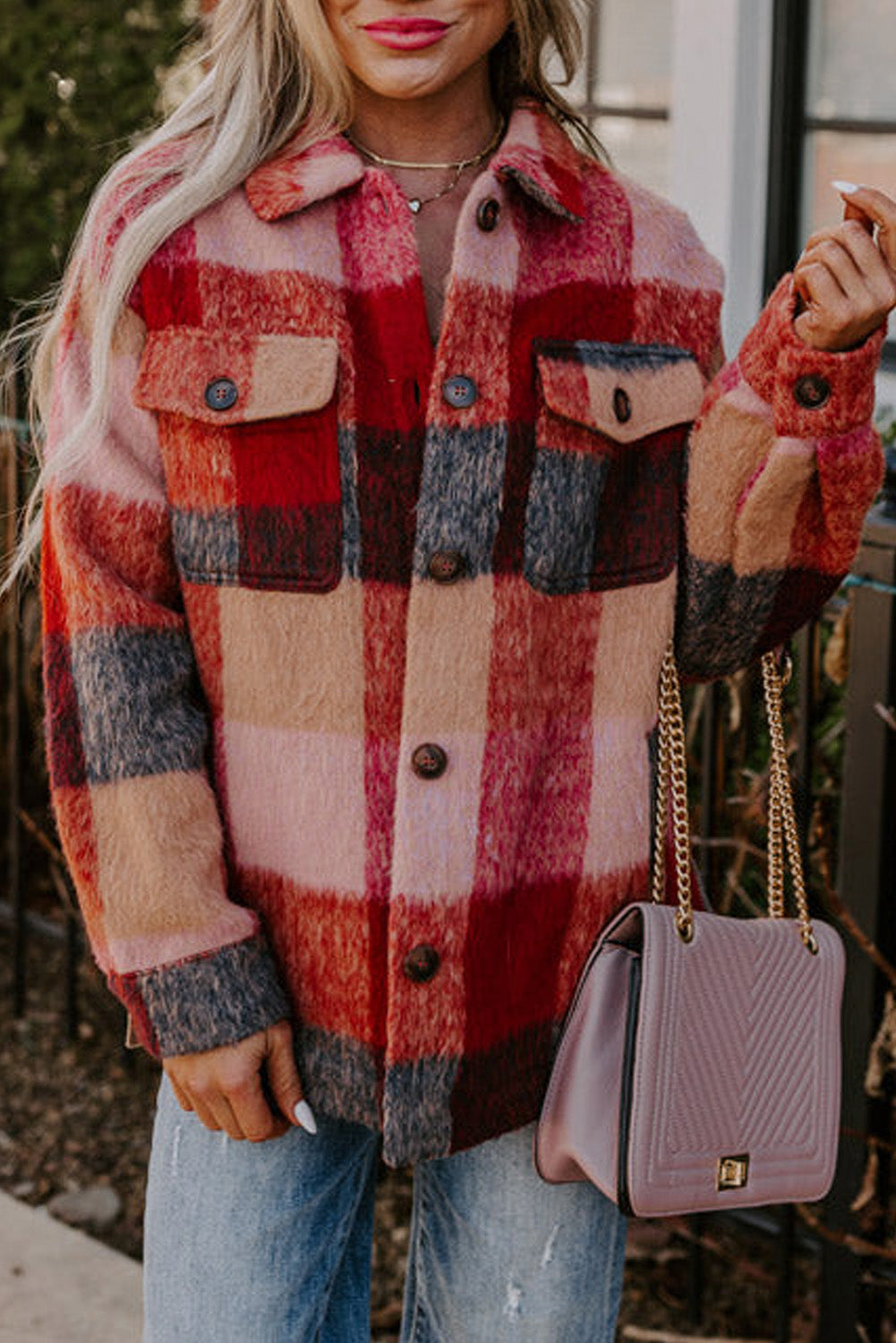 Oversized Plaid Fleece Jacket for Fall Layering	