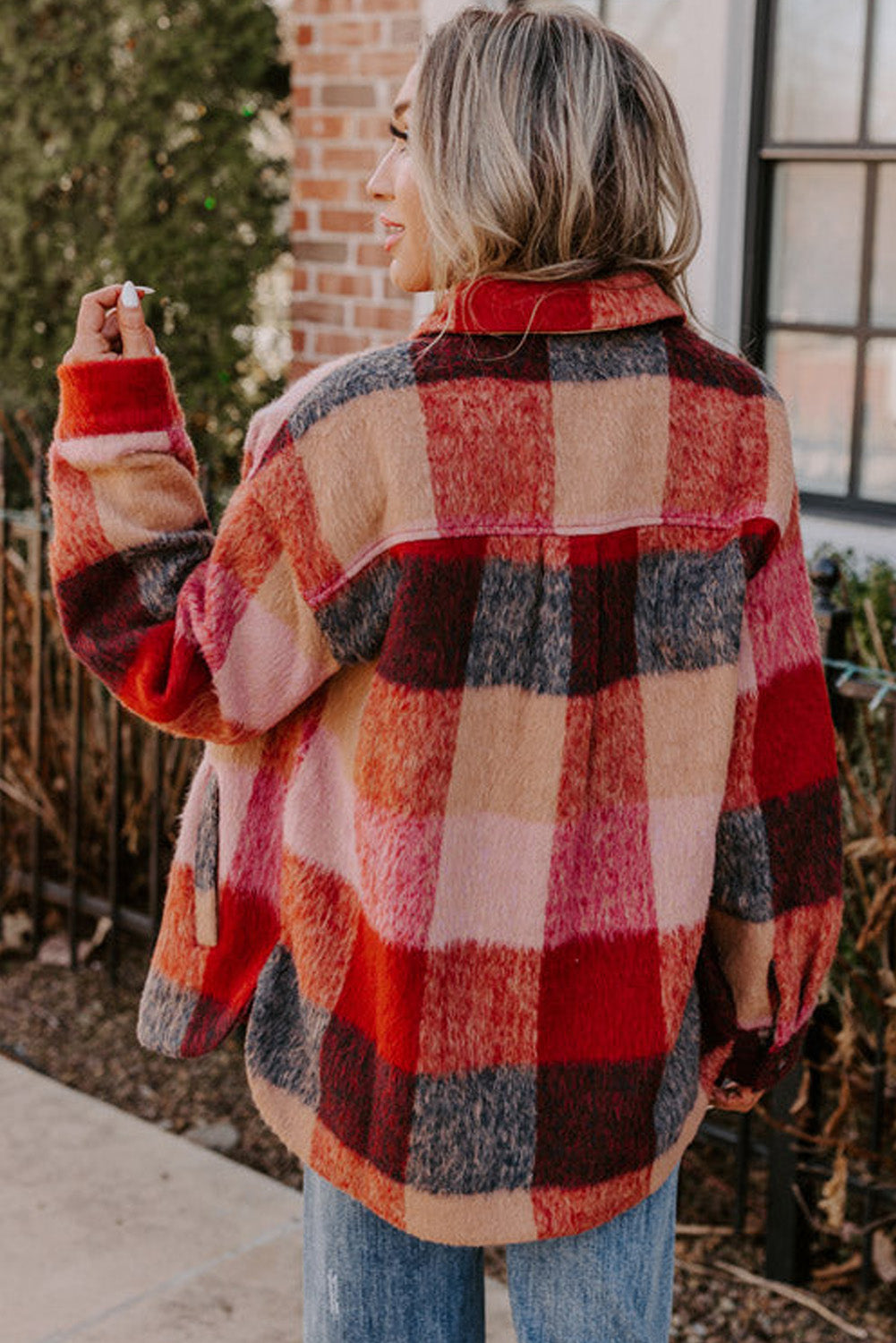 Oversized Plaid Flap Pocket Jacket - Plus Sizes Layering Plus | Chuzko.com