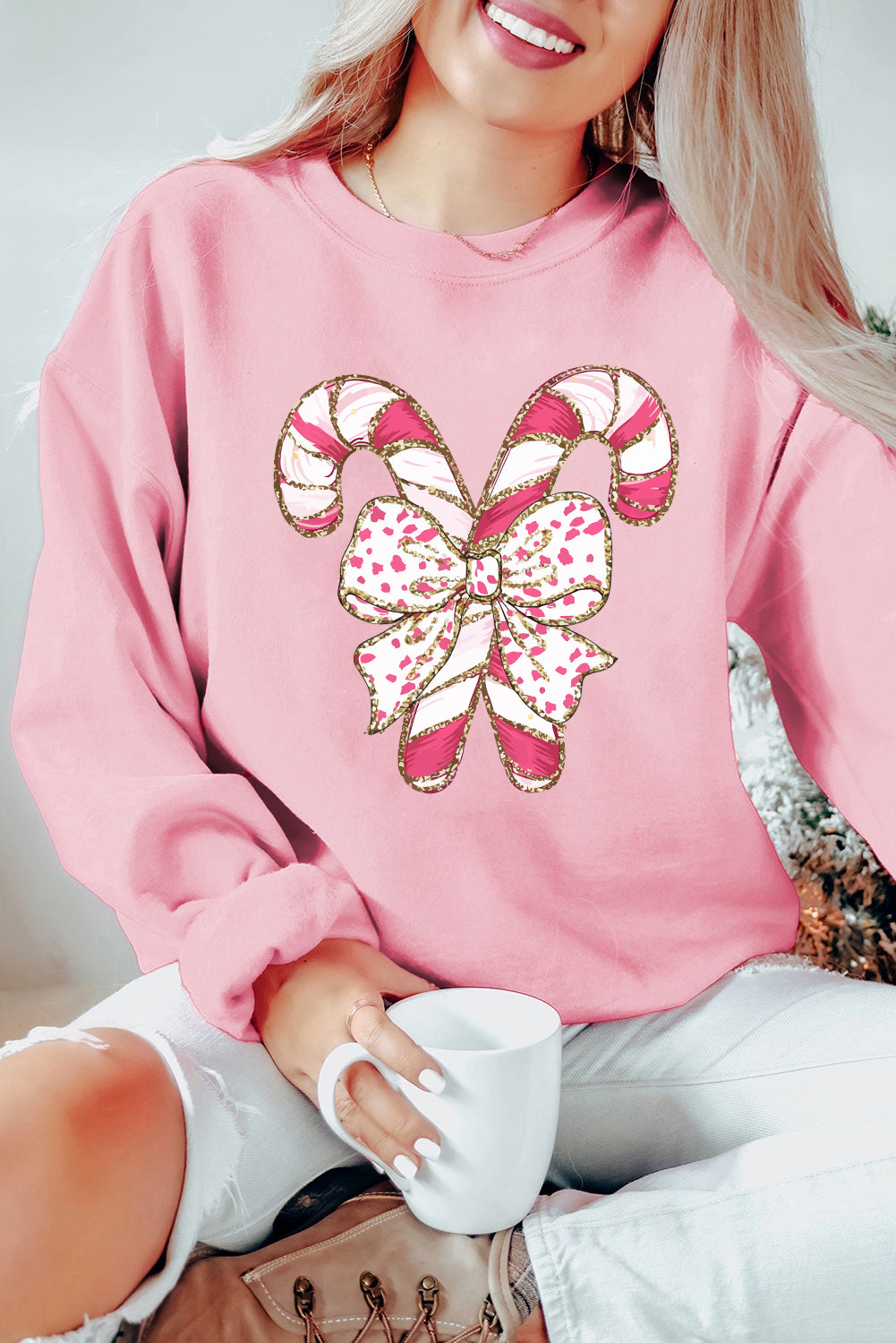 Festive Candy Cane Bow Christmas Sweater	