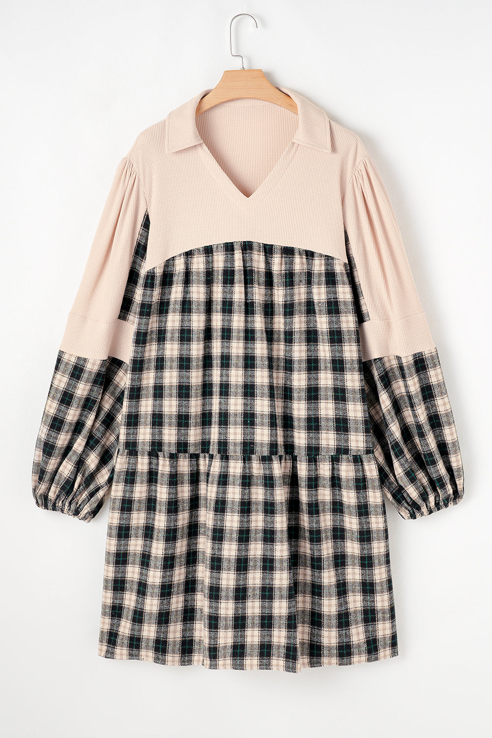 Casual Plus Size Waffle Knit Plaid Mini Dress Plus Size Mini | Chuzko.com