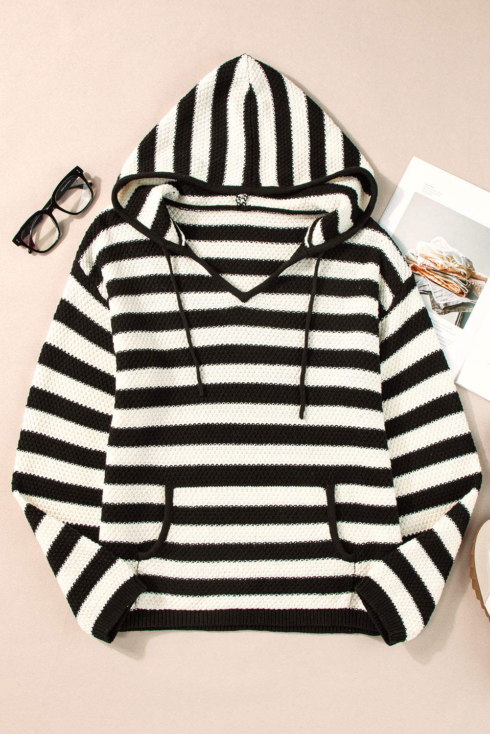 Stripe Hooded Knit Sweater Pocketed Jumper Sweaters | Chuzko.com