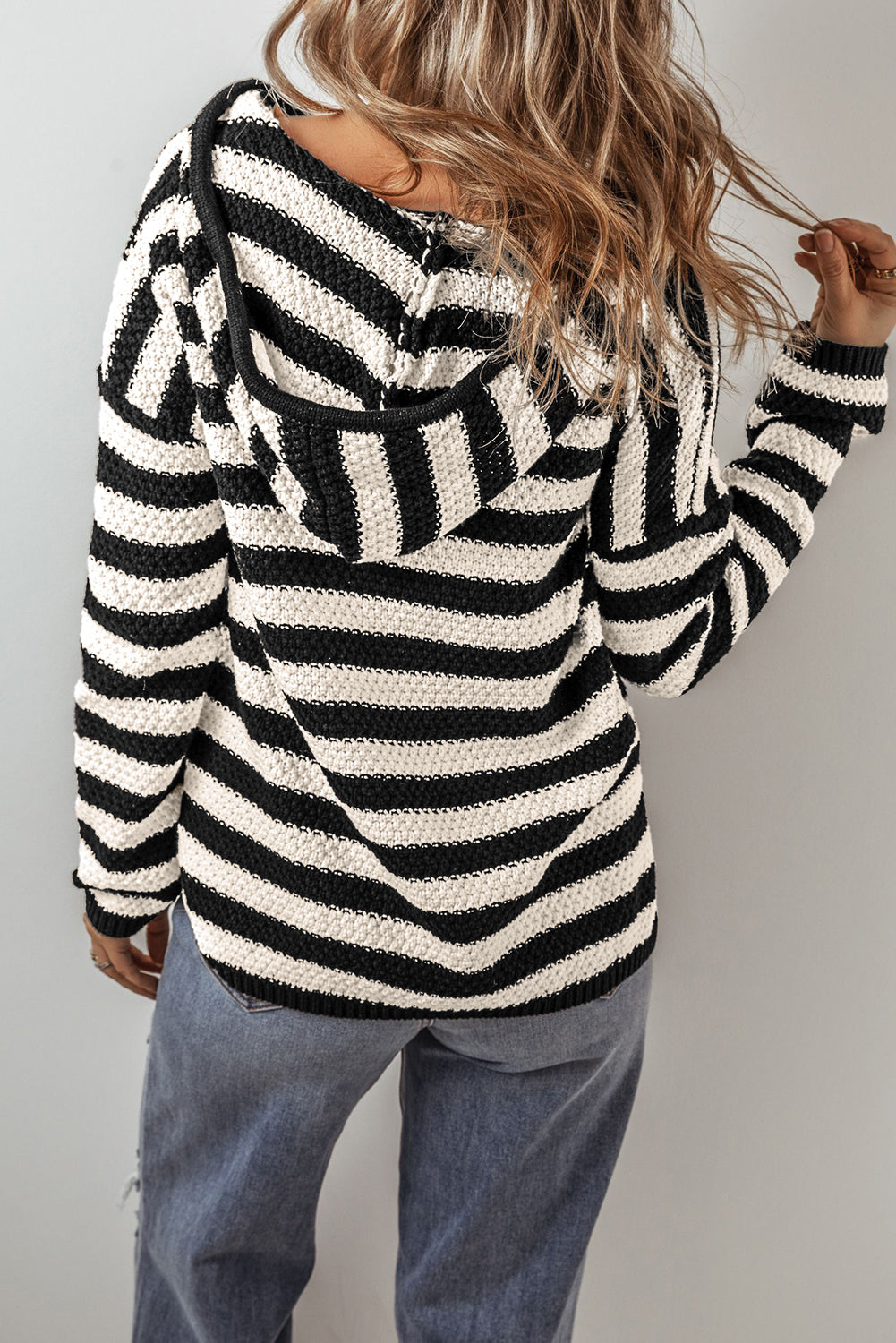 Stripe Hooded Knit Sweater Pocketed Jumper Sweaters | Chuzko.com